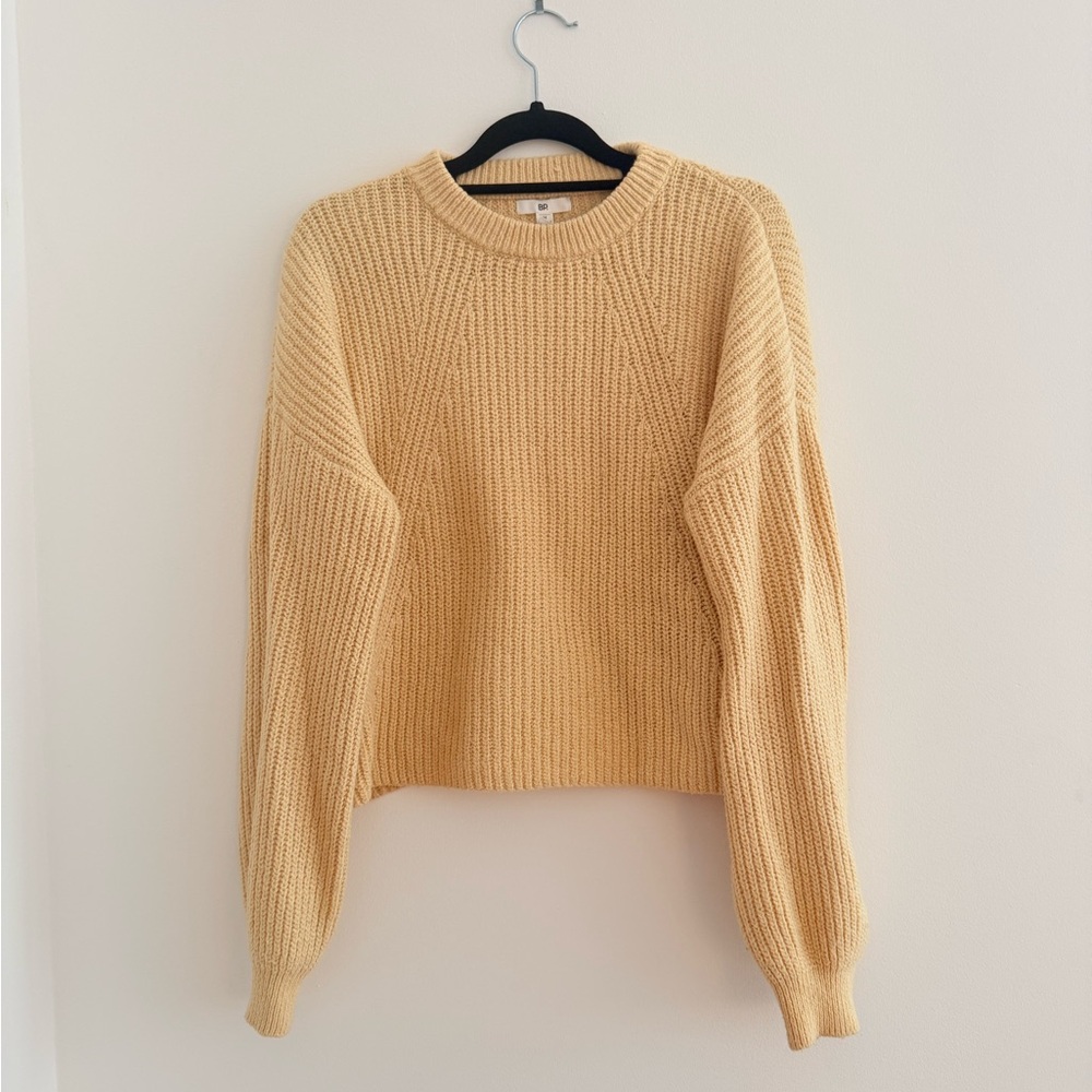 BP. | Women's Buttercream Chunky Rib Knit Cotton Blend Stretch Crop Crew Sweater